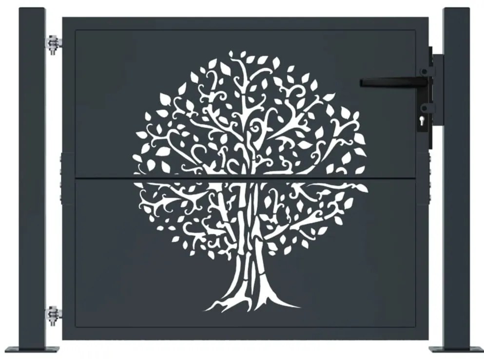 vidaXL Πόρτα Κήπου Ανθρακί 100x100 εκ. Σχέδιο Δέντρου από Ατσάλι