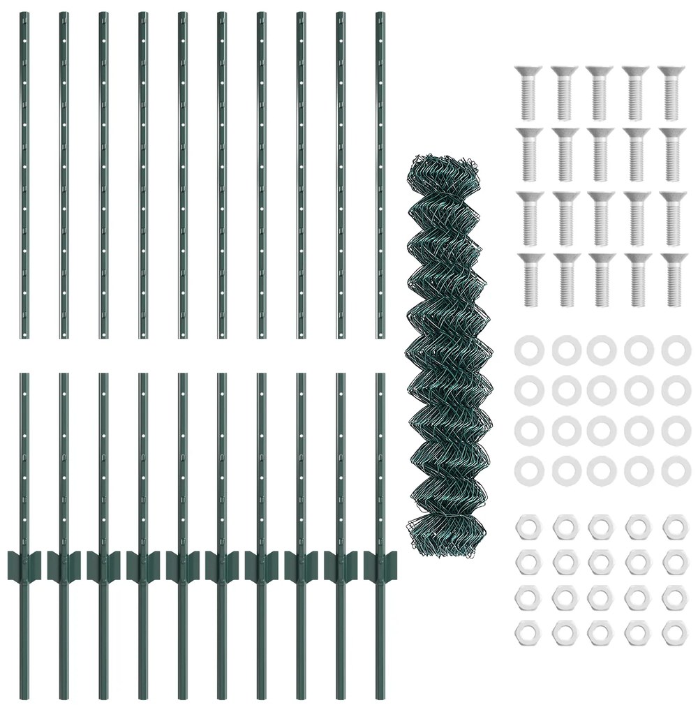 vidaXL Φράκτης Chain Link με 10 U Πόλους Πράσινος 1x10 μ Ατσάλι
