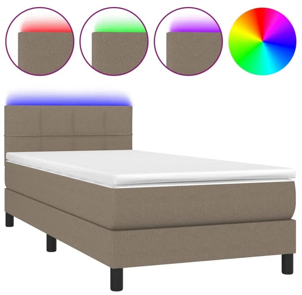 ΚΡΕΒΑΤΙ BOXSPRING ΜΕ ΣΤΡΩΜΑ &amp; LED TAUPE 80X200 ΕΚ. ΥΦΑΣΜΑΤΙΝΟ 3133113