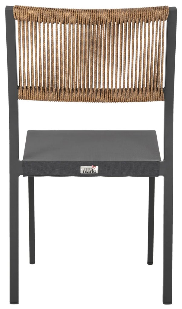 Καρέκλα Αλουμινίου Ανθρακί με Rattan και Textline 46x55,5x83 Υ Εκ.