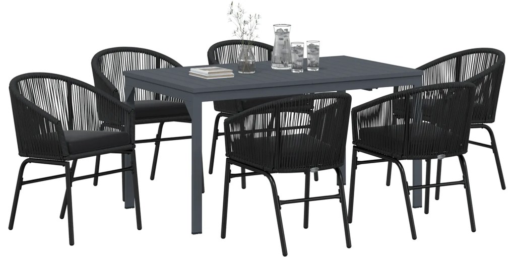 vidaXL Σετ Δείπνου Κήπου 7 pcs Μαύρο Μεγάλο Μέταλλο & Σχοινί
