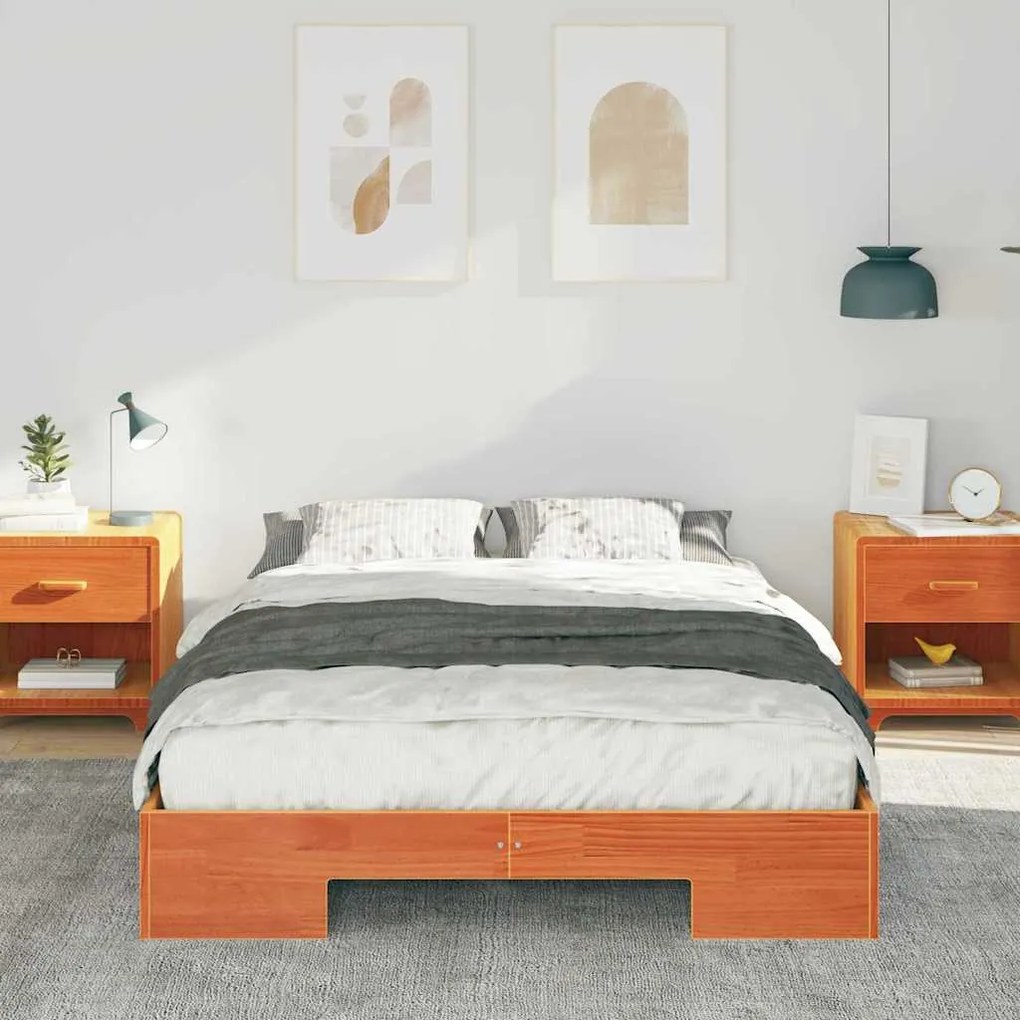 vidaXL Κρεβάτι δαπέδου Καφέ 120 x 200 cm Μασίφ ξύλο πεύκου