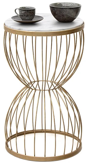 Τραπεζάκι βοηθητικό Pino Megapap μεταλλικό - Mdf χρώμα χρυσό - λευκό εφέ μαρμάρου 35x35x58εκ.