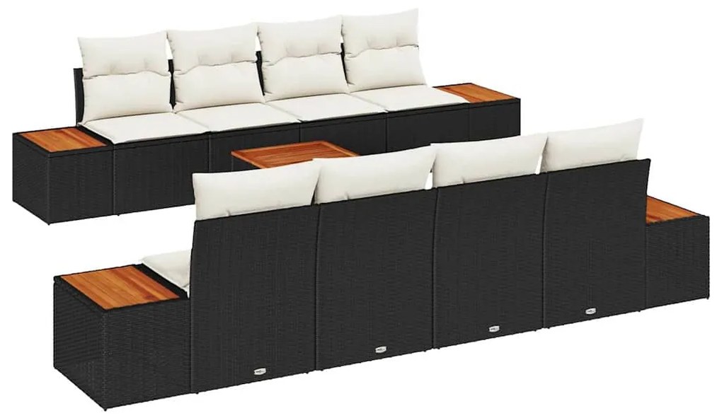 vidaXL Σετ Καναπέ Κήπου με μαξιλάρι 9 pcs Μαύρο Πολυ ράταν