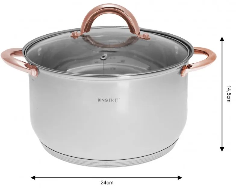 Σετ κατσαρόλες και τηγάνια Kinghoff KH 1765, 12 h, επαγωγή, Inox/ροζ χρυσό