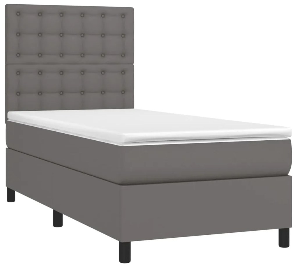 vidaXL Κρεβάτι Boxspring με Στρώμα Γκρι 80 x 200 εκ. Συνθετικό Δέρμα