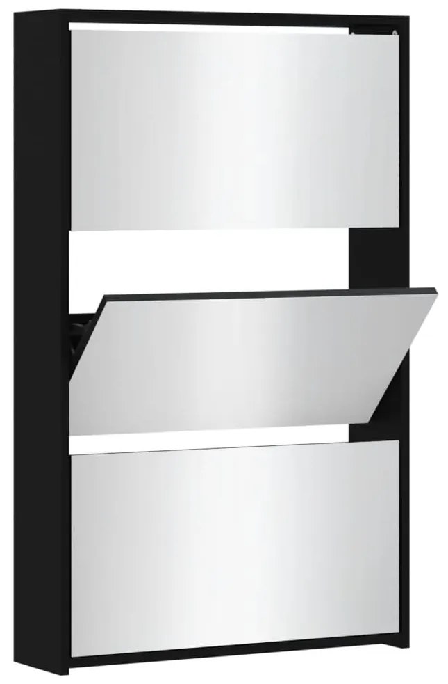vidaXL Παπουτσοθήκη με Καθρέφτη 3 Επιπέδων Μαύρο 63x17x102,5 εκ.