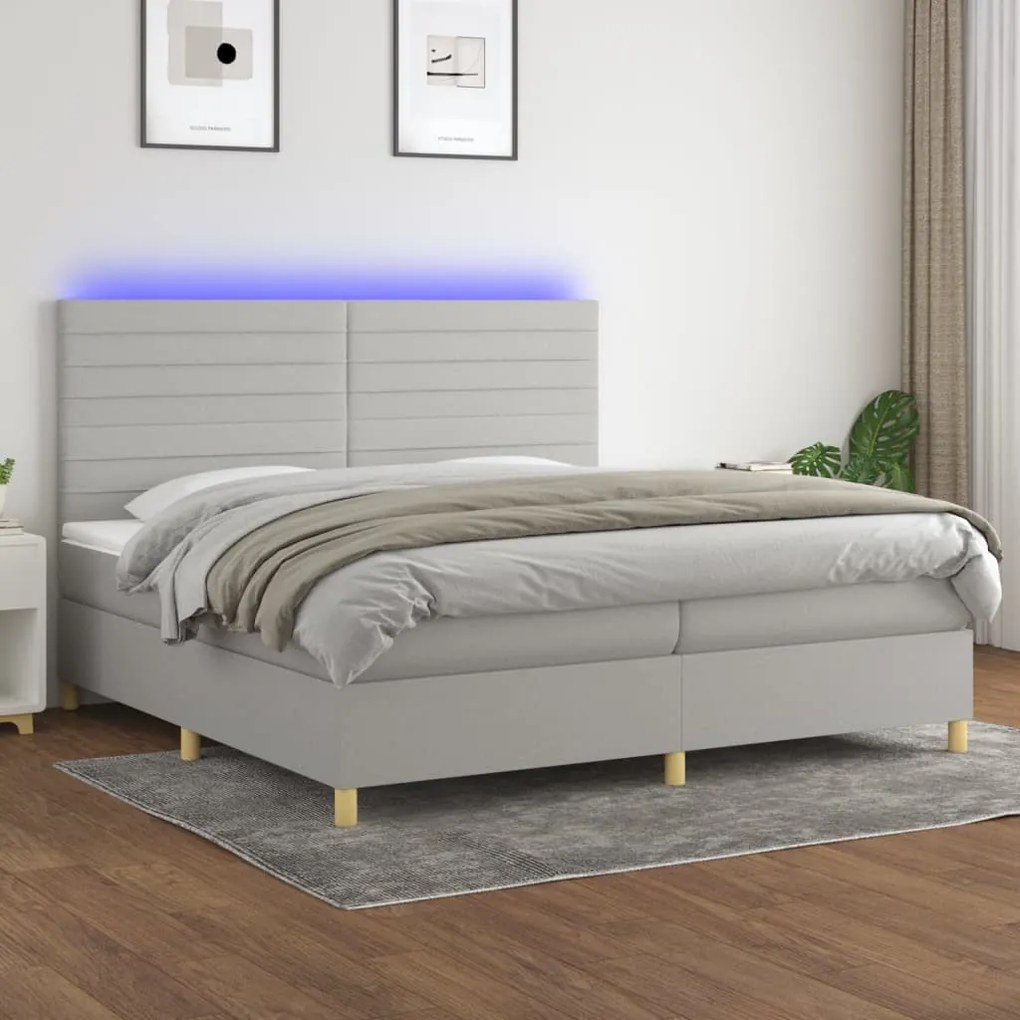 Κρεβάτι Boxspring με Στρώμα &amp; LED Αν.Γκρι 200x200εκ. Υφασμάτινο