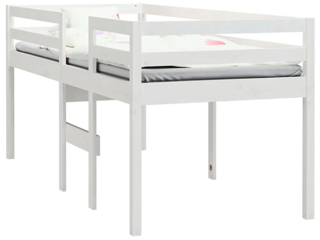 Κρεβάτι Υπερυψωμένο Λευκό 75x190 εκ. από Μασίφ Ξύλο Πεύκου - Λευκό