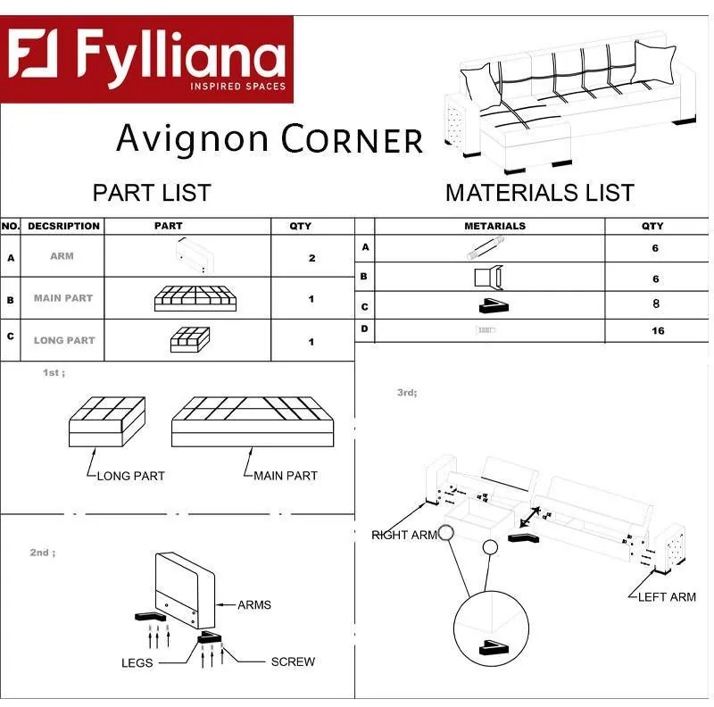 Γωνιακός Καναπές Avignon Fylliana Σκούρο Καφέ - Μπέζ 212*145 εκ.