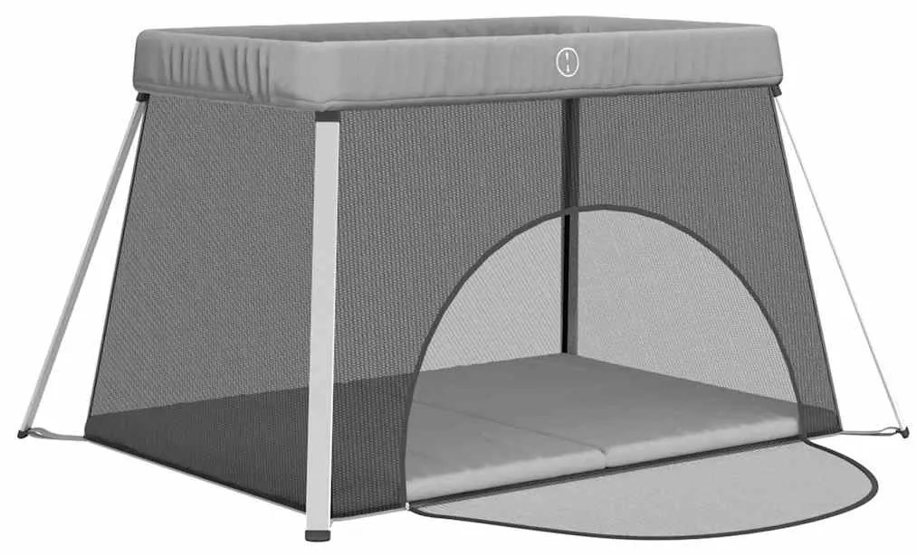 vidaXL Παρκοκρέβατο Βρεφικό με Στρώμα Ανοιχτό Γκρι από Λινό Ύφασμα