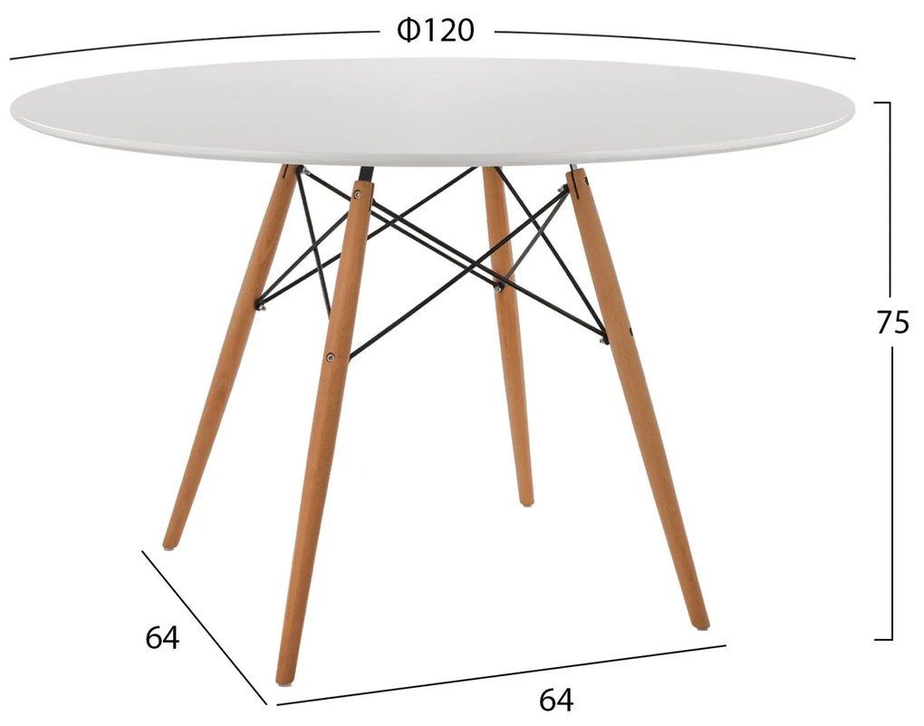 Σετ τραπεζαρίας MAGGIE C21186 5τμχ σε Λευκό MDF TOP & Καρέκλα Πολυπροπυλενίου 120x120x75 εκ.