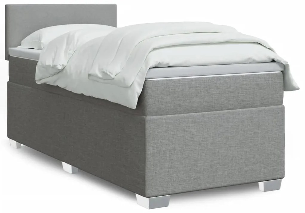 vidaXL Κρεβάτι Boxspring με Στρώμα Ανοιχτό Γκρι 90x200 εκ. Υφασμάτινο