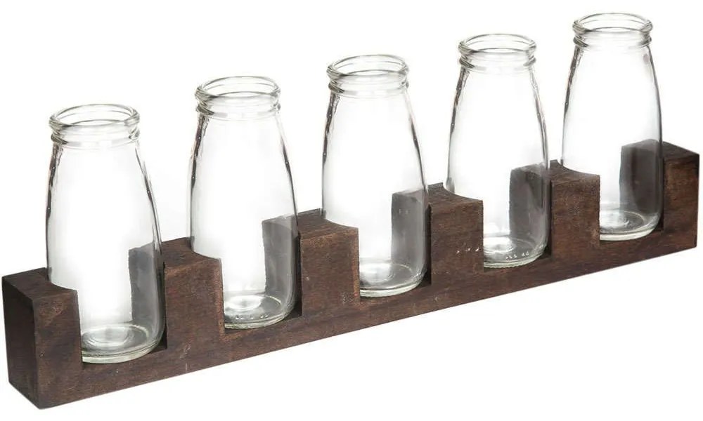 Βάζα Σε Βάση (Σετ 6Τμχ) 950FRB1109 41x4x16cm Clear-Natural Aberto Design Ξύλο,Γυαλί