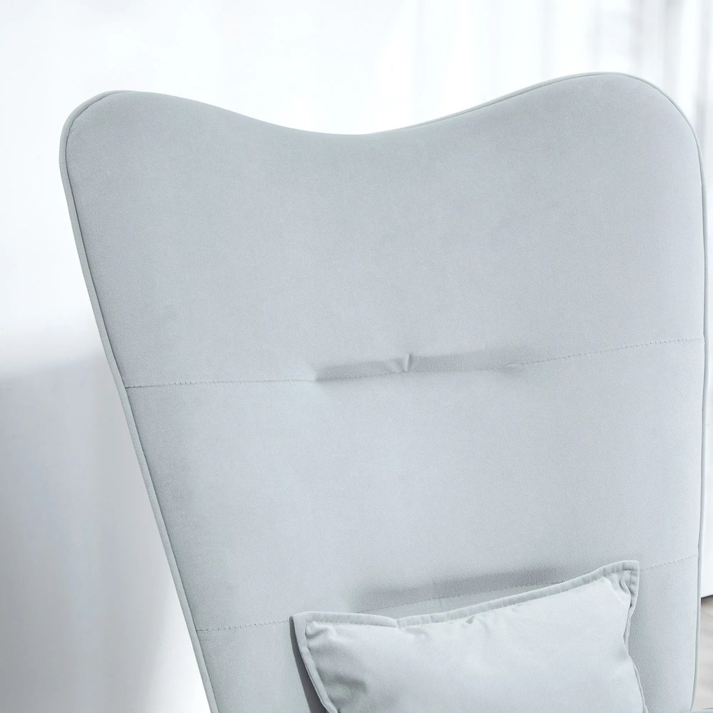 HOMCOM Καρέκλα Κουνιστή, Μαλακή Βελούδινη Επένδυση, με Μαξιλάρι Οσφυϊκής Μοίρας, Φορτίο έως 120 kg, 67 x 85 x 112 cm, Ανοιχτό Γκρι