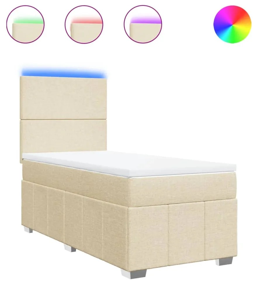 vidaXL Κρεβάτι Boxspring με Στρώμα Κρεμ 100 x 200 εκ. Υφασμάτινο