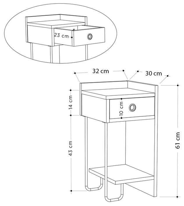 Κομοδίνο μελαμίνης Sirius Megapap δεξί χρώμα λευκό 32x30x61εκ. - GP037-0165,2