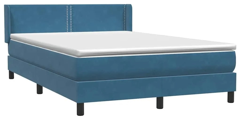 Κρεβάτι Boxspring με Στρώμα Σκούρο Μπλε 140x210 εκ. Βελούδινο - Μπλε