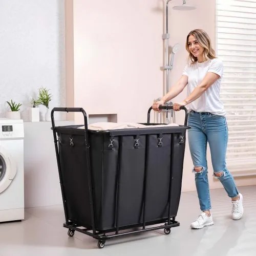 VEVOR Laundry Cart, Rolling Grocery Utility Cart with Waterproof Liner & Swivel Wheels, 118 KG Large Load Capacity, Heavy Duty Shopping Basket for Laundry, Shopping, Camping, Grocery, Luggage, Black