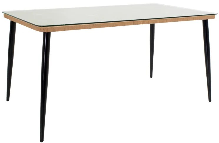 Τραπεζαρία Naoki Χ σετ 7τεμ pakoworld rattan pe σε φυσική απόχρωση και μαύρο μέταλλο 160x90x78εκ