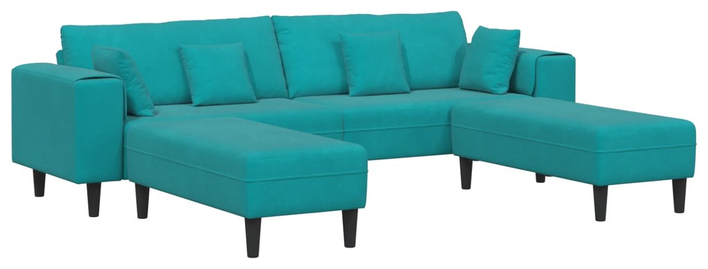 vidaXL Βελούδινος καναπές με μαξιλάρι 3 pcs Τιρκουάζ 208 εκ. Βελούδο