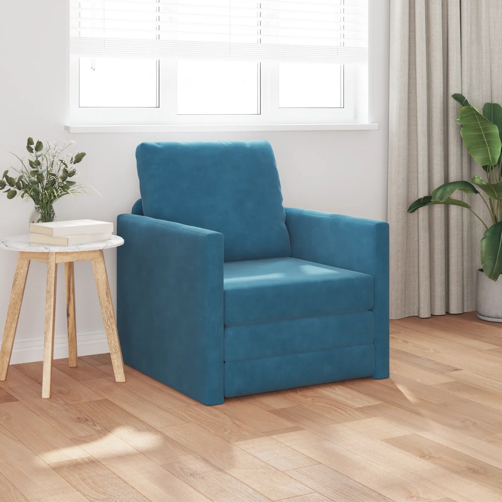 vidaXL Πολυθρόνα Καναπέ 2 σε 1 Μπλε 74x77x81 εκ. Βελούδου