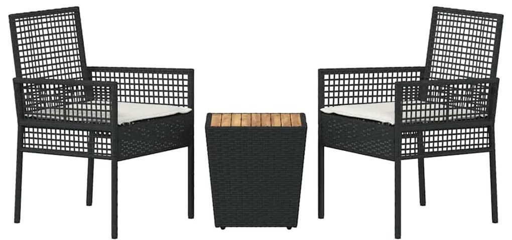 vidaXL Σετ Μπιστρό Κήπου 3 pcs Μαύρο συνθετικό ρατάν