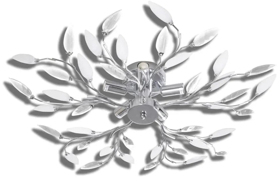 Φωτιστικό Οροφής με Βραχίονες Φύλλων Διάφανο & Λευκό για 5 Λάμπες E14