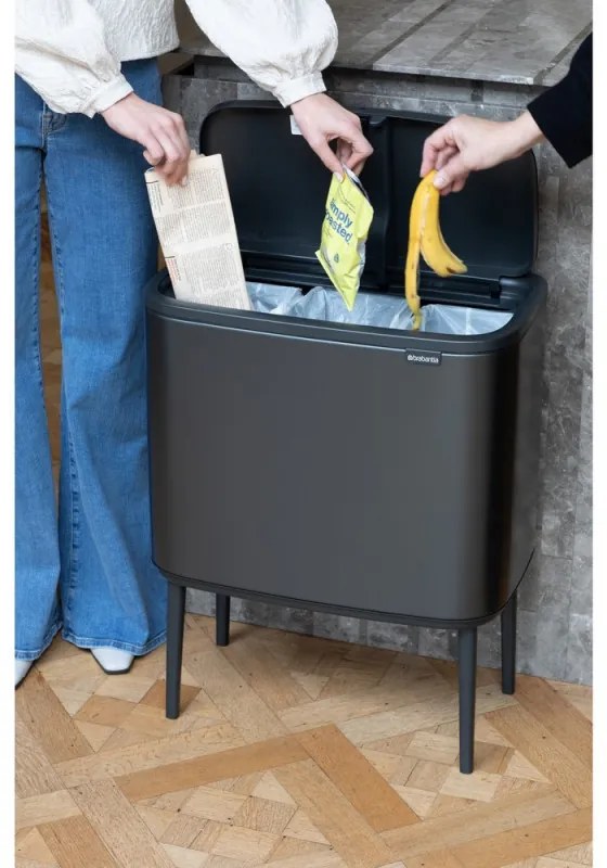 Κάδος Brabantia Bo Touch 1008857, 3x11 l, Ομαλό και αθόρυβο άνοιγμα, Μεγάλο άνοιγμα, Σκούρο γκρι
