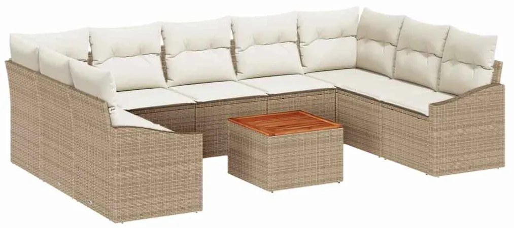 vidaXL Σετ Καναπέ Κήπου με μαξιλάρι 10 pcs Μπεζ Πολυ ράταν