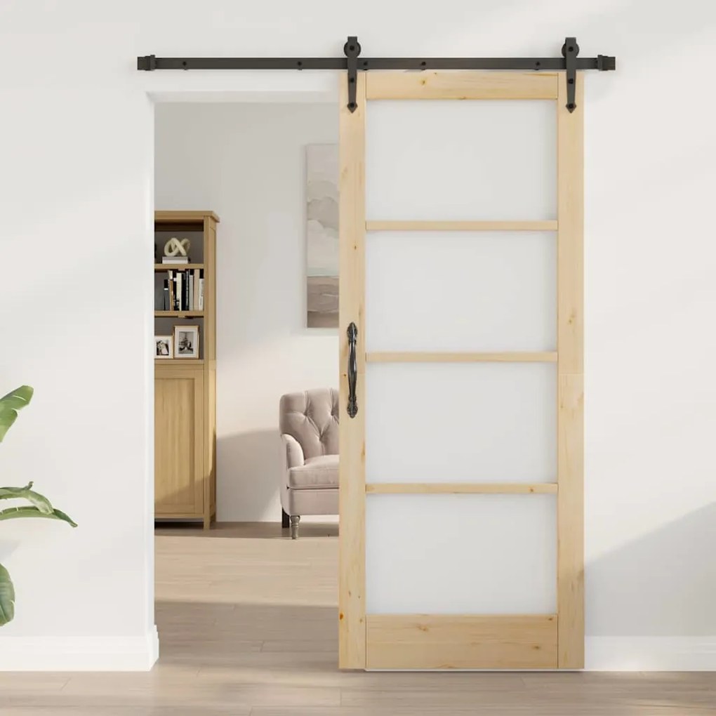 vidaXL Συρόμενη Πόρτα Χειροκίνητος Καφέ 83 x 202 εκ. Ξύλο και μέταλλο