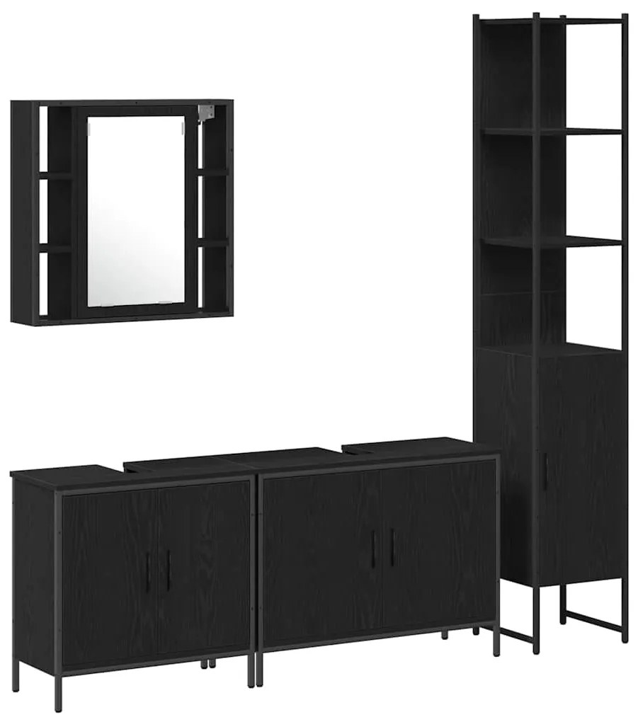 vidaXL Σετ Επίπλων Μπάνιου με ράφι 4 pcs Μαύρο 33 x 33 x 185.5 εκ