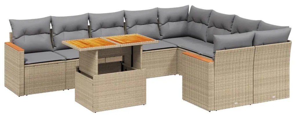 vidaXL Σετ Καναπέ Κήπου 10 τεμ. Μπεζ Συνθετικό Ρατάν με Μαξιλάρια