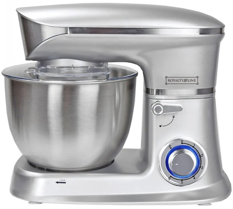 Κουζινομηχανή  Royalty Line RL-PKM1900.7, 1900W, Ανοξείδωτο μπολ, 6.5 λίτρα, 6 επίπεδα ταχύτητας + Παλμική λειτουργία, Εξαρτήματα, Ασημί