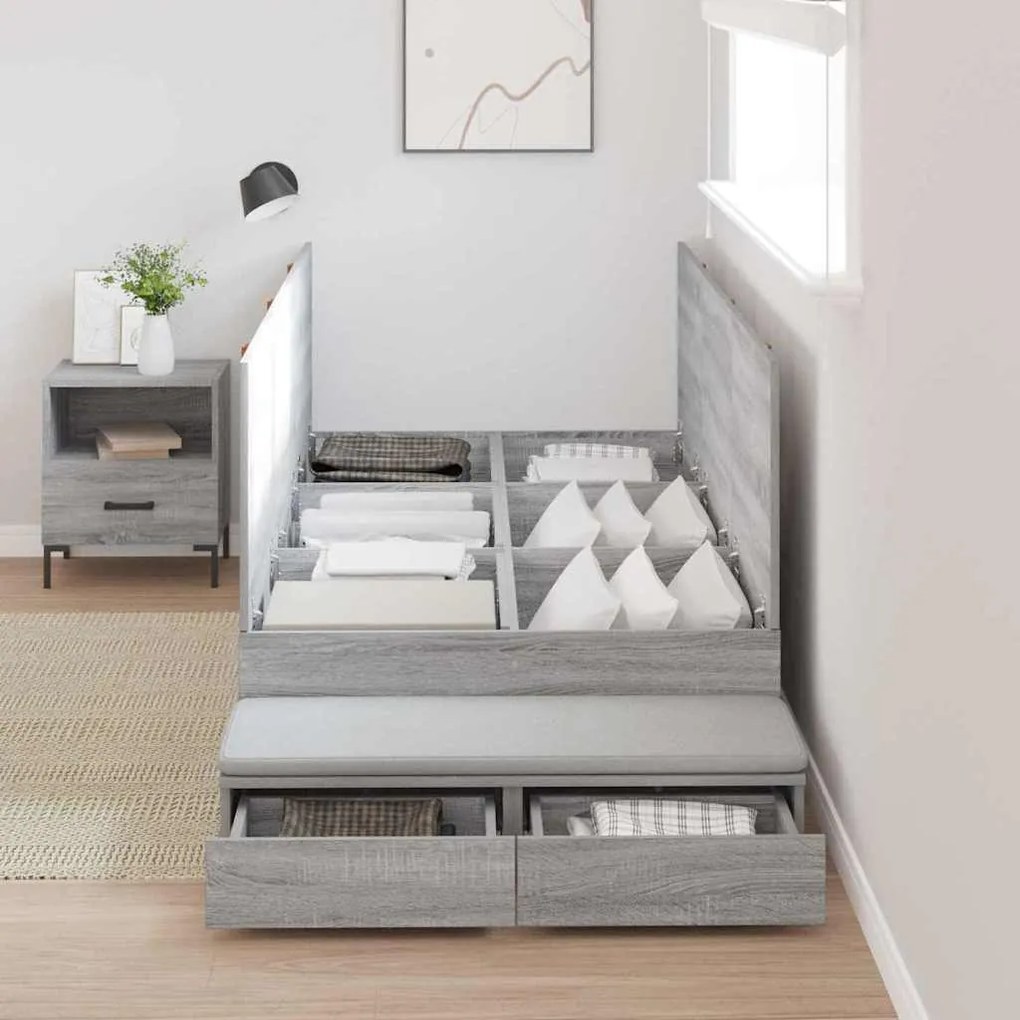 vidaXL Κρεβάτι με αποθηκευτικό χώρο Γκρι sonoma 226.5 x 90 x 31.5 εκ.
