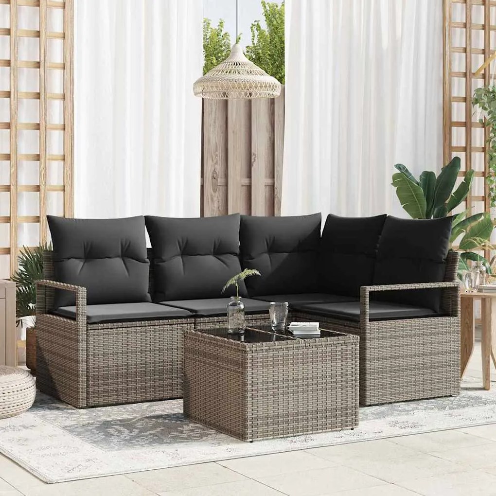 vidaXL Σετ Καναπέ Κήπου 5 pcs Γκρι Πολυ ράταν