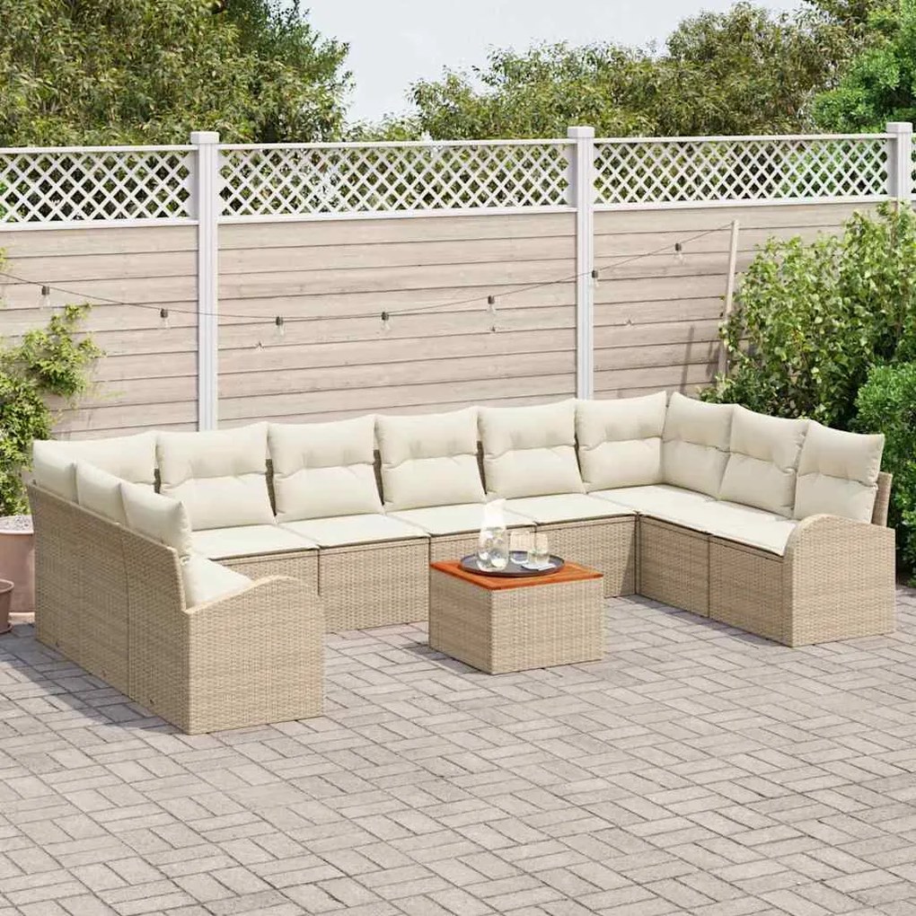 vidaXL Σετ Καναπέ Κήπου με μαξιλάρι 11 pcs Μπεζ Πολυ ράταν