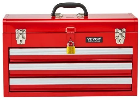 VEVOR Tool Box 20.5-inch Portable Metal Tool Box 3 Drawers Tool Organizer Red