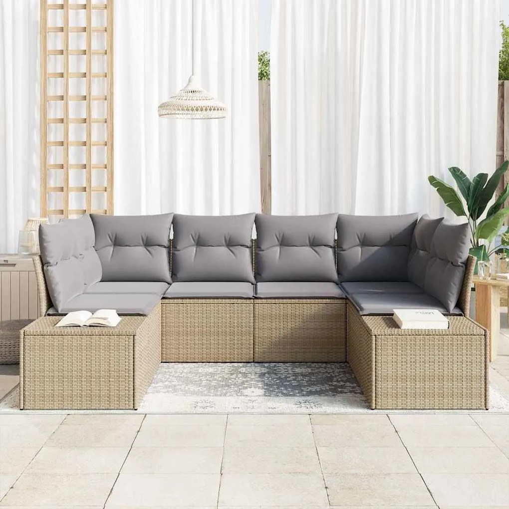 vidaXL Σετ Καναπέ Κήπου με μαξιλάρι 6 pcs Μπεζ Πολυ ράταν