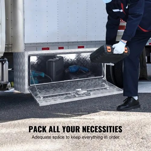 VEVOR Underbody Truck Box, 36&quot;×14&quot;×16&quot; Pickup Storage Box, Heavy Duty Aluminum Diamond Plate Tool Box with Lock and Keys, Waterproof Trailer Storage Box with T-Handle Latch for Truck, Van, Trailer