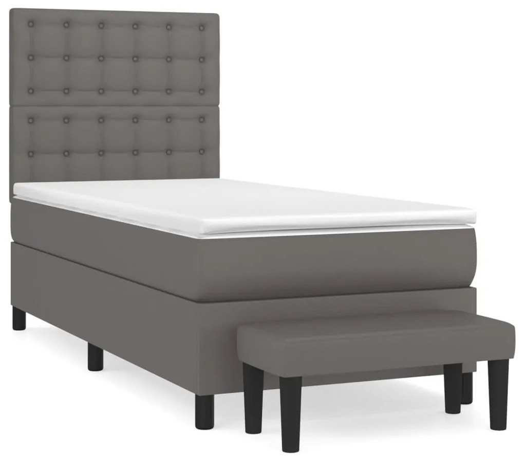 vidaXL Κρεβάτι Boxspring με Στρώμα Γκρι 100x200εκ. από Συνθετικό Δέρμα