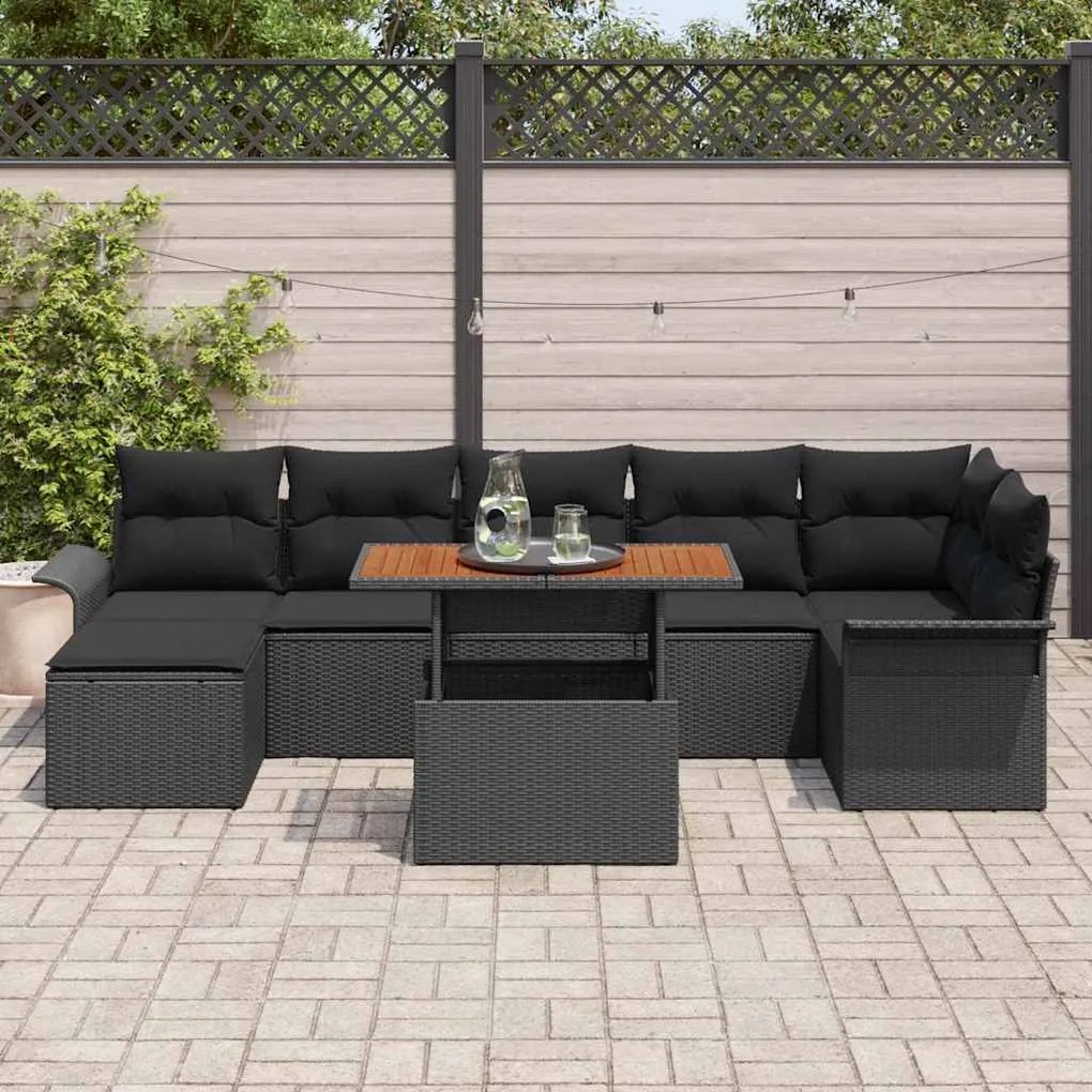 vidaXL Σετ Καναπέ Κήπου με μαξιλάρι 8 pcs Μαύρο
