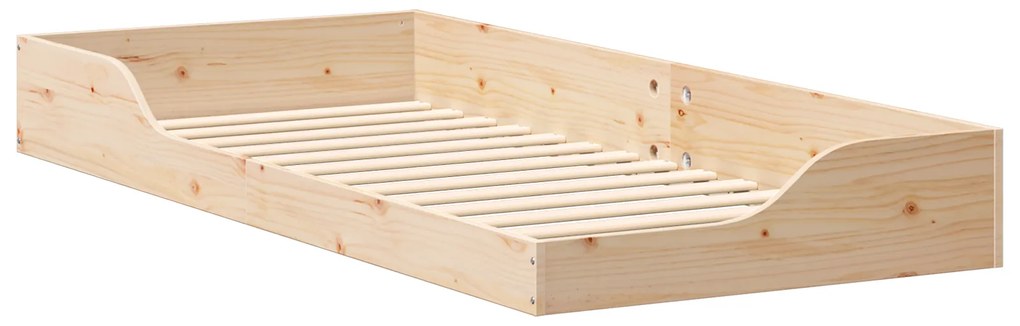 vidaXL Κρεβάτι δαπέδου Καφέ 90 x 210 cm Μασίφ ξύλο πεύκου
