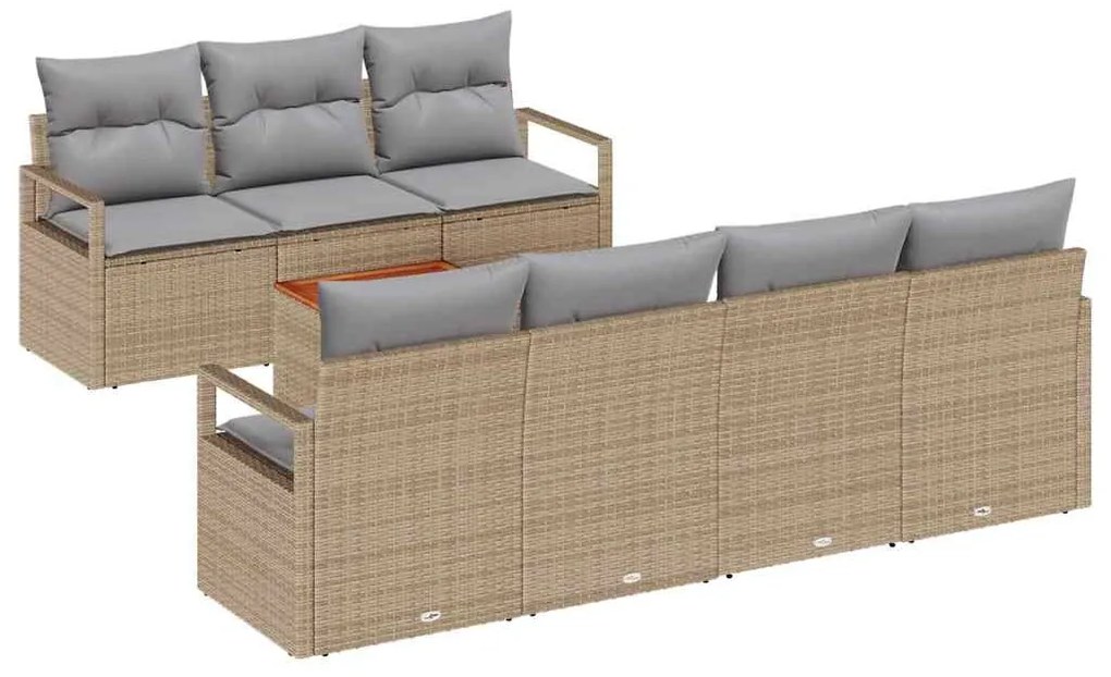 vidaXL Σετ Καναπέ Κήπου με μαξιλάρι 8 pcs Μπεζ Πολυ ράταν