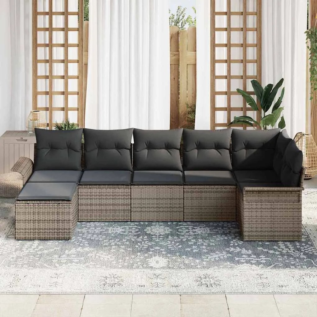 vidaXL Σετ Καναπέ Κήπου με μαξιλάρι 7 pcs Γκρι Πολυ ράταν