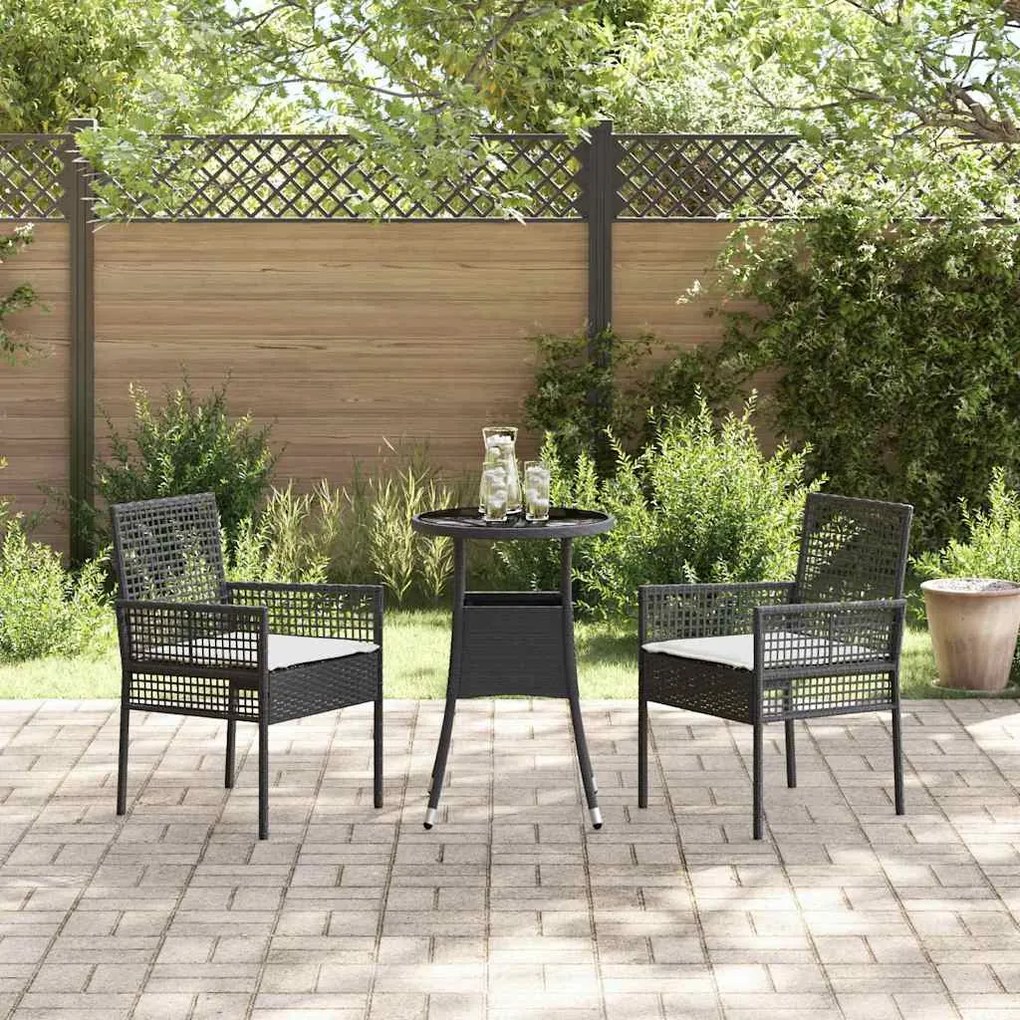 vidaXL 3 κομμάτια σετ κήπου από μαύρο πολυ rattan