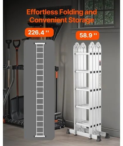 VEVOR Multi-Purpose Folding Ladder 7-in-1 5 Step 19ft Reach Height Metal