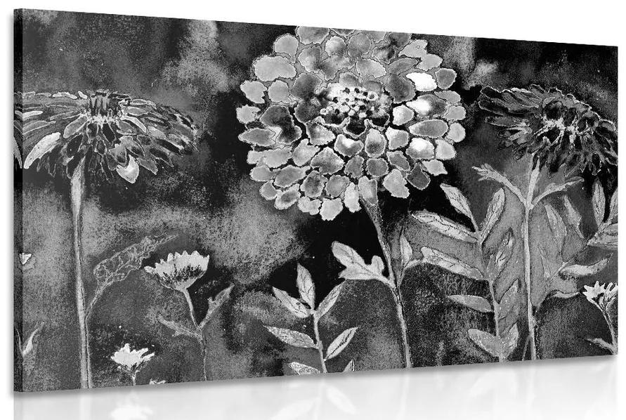 Φωτογραφίστε όμορφα λουλούδια σε μαύρο και άσπρο - 90x60