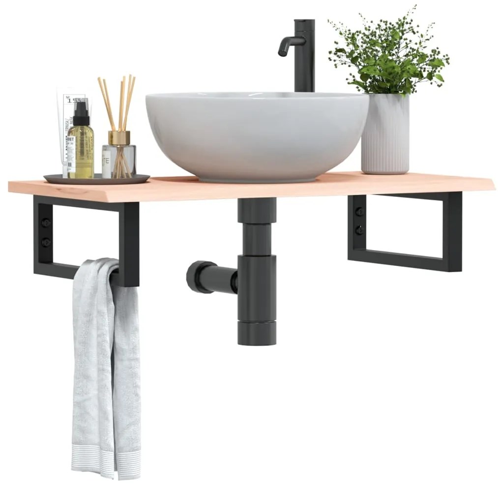vidaXL Ράφι Νιπτήρα Τοίχου από Ατσάλι / Μασίφ Ξύλο Δρυός