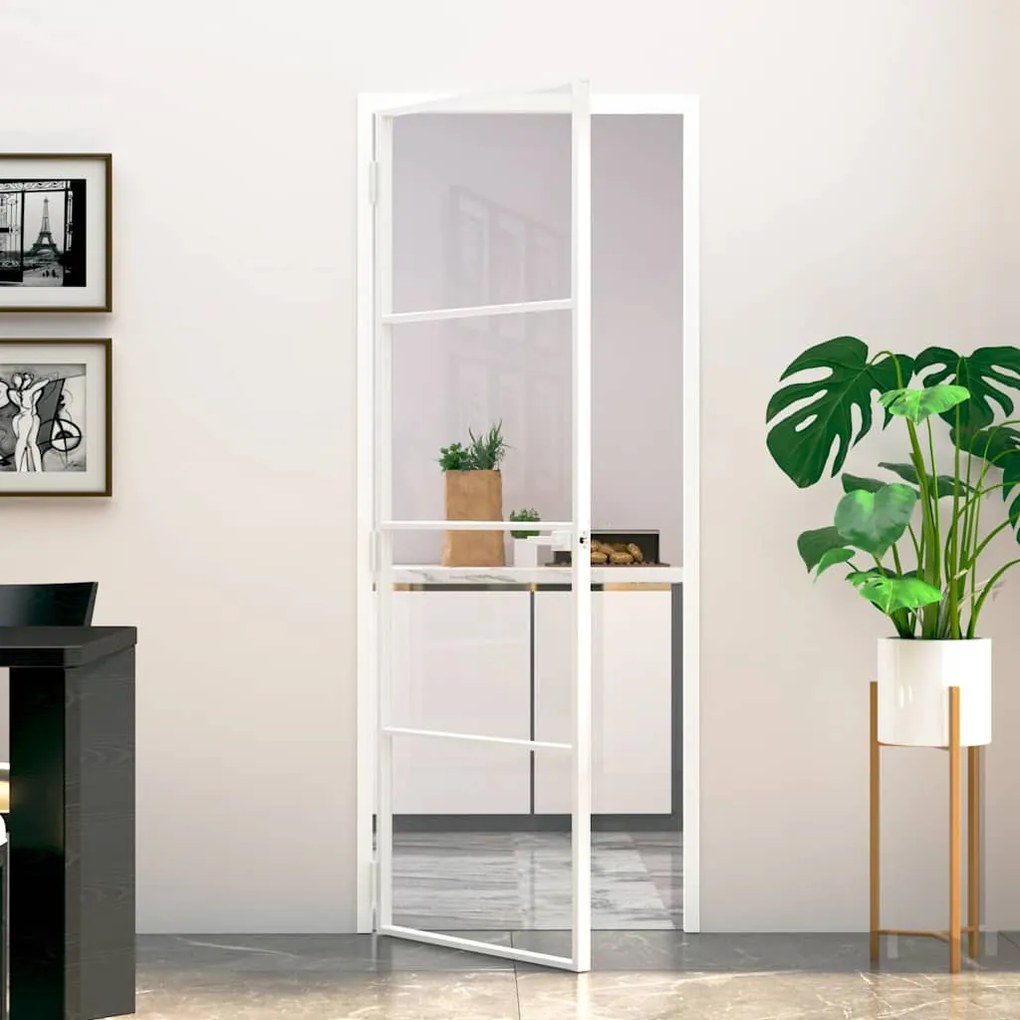 vidaXL Εσωτερική Πόρτα Λευκή 76x201,5 εκ. Ψημένο Γυαλί&Λεπτό Αλουμίνιο